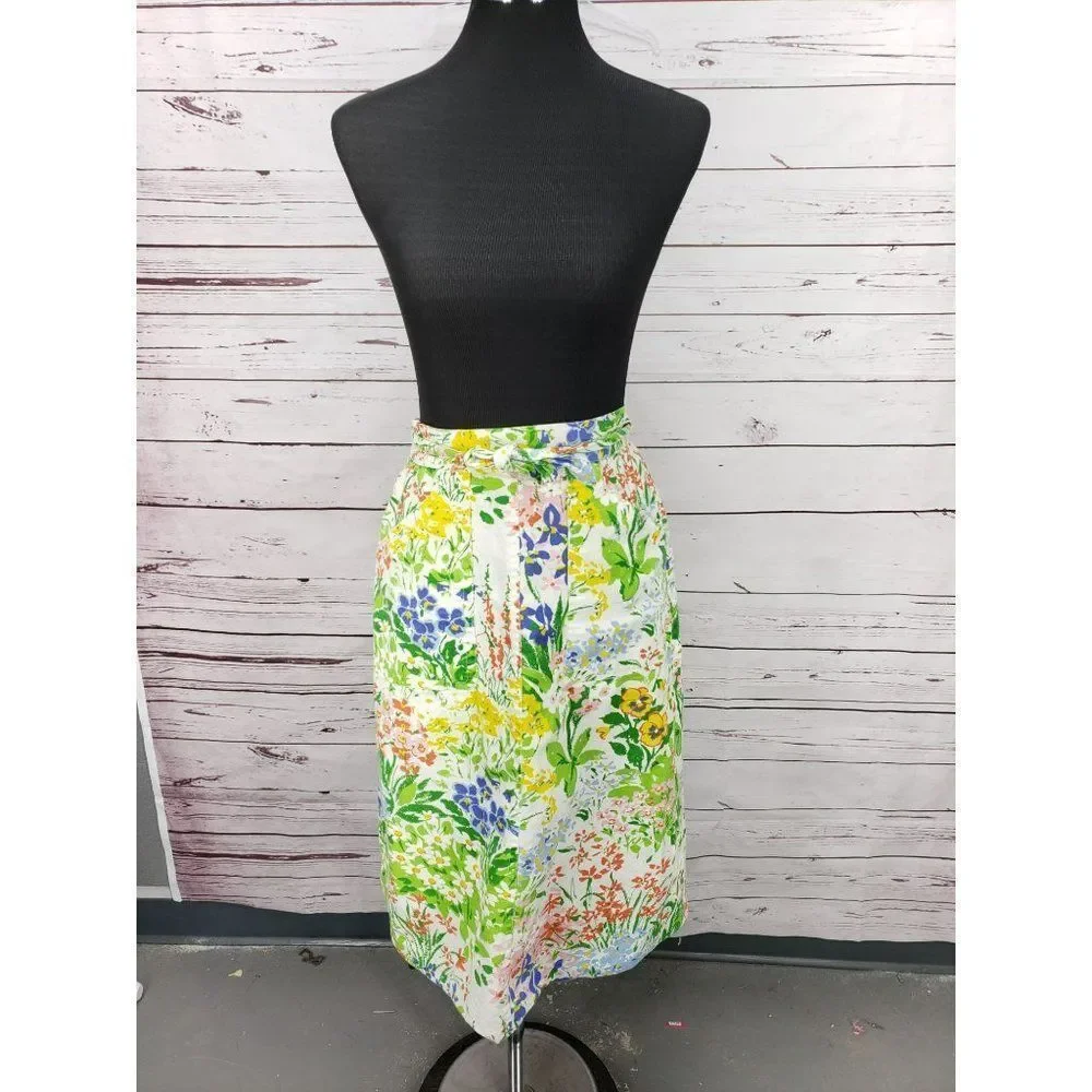 Vintage plus‎ size floral flower blue green handmade apron